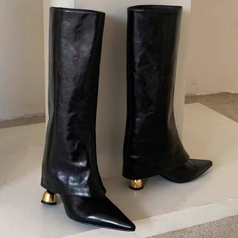 Black Western Style Women's High Riding Pointed Toe Boots - Picture 8 of 8